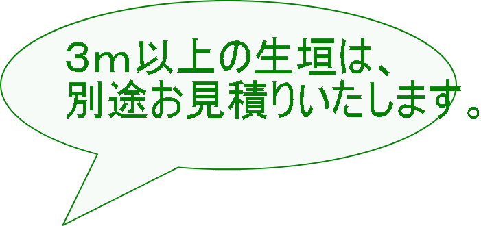 ３ｍ以上の生垣は、 別途お見積りいたします。